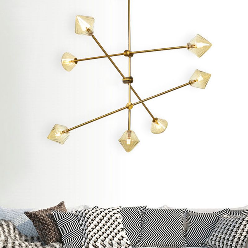 Moderne kegel plafond kroonluchter barnsteen geribbeld glas 7 koppen eetkamer hangende lichtkit