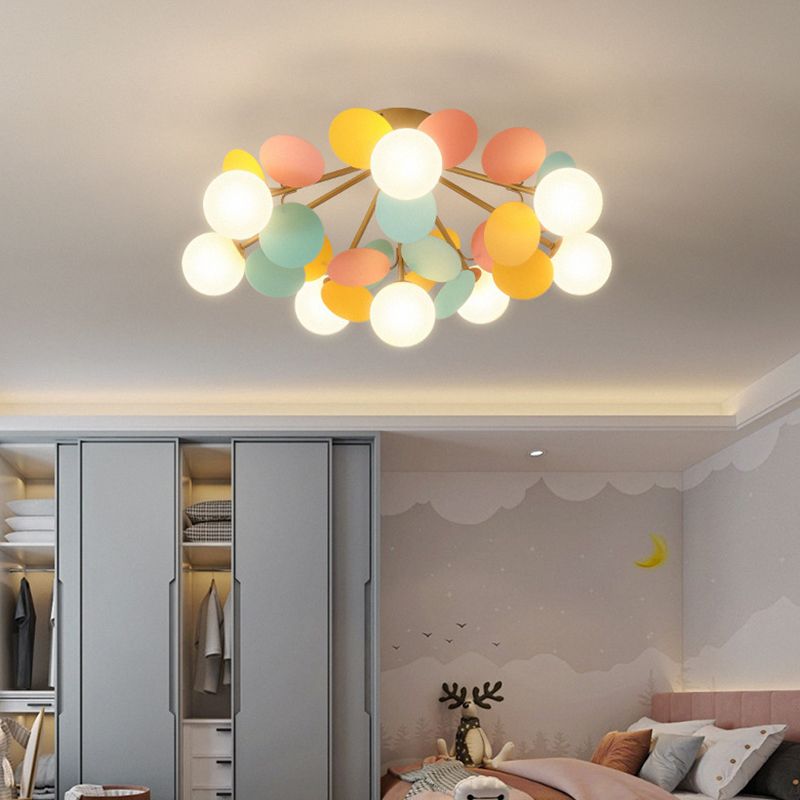 Flower Branch Metal Semi Flush Ceiling Light in Modern Simplicity Sputnik Indoor Flush Mount with Circular Opal Glass Shade
