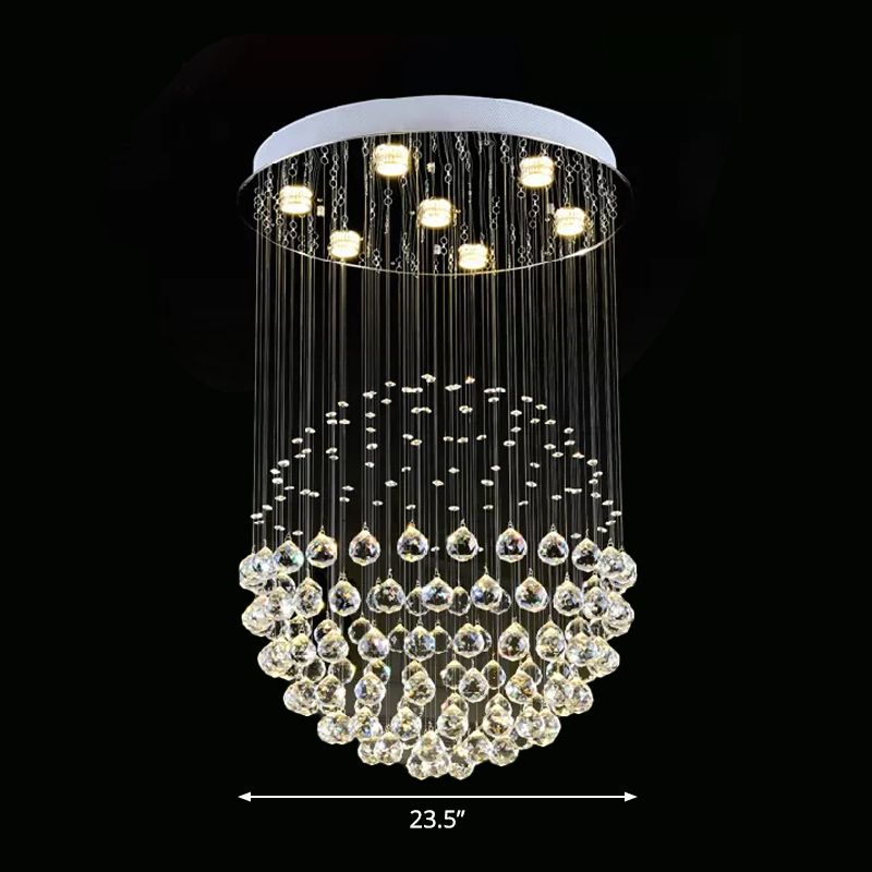 Modern Globe Flushmount Light Crystal 3/5/14 Bulbs Restaurant Ceiling Fixture in Stainless Steel