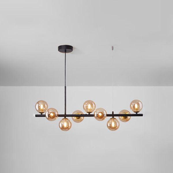 Amber Glass Ball Pendant Postmodern 7/9/11 Lamp Black/Gold Kitchen Island Lamp