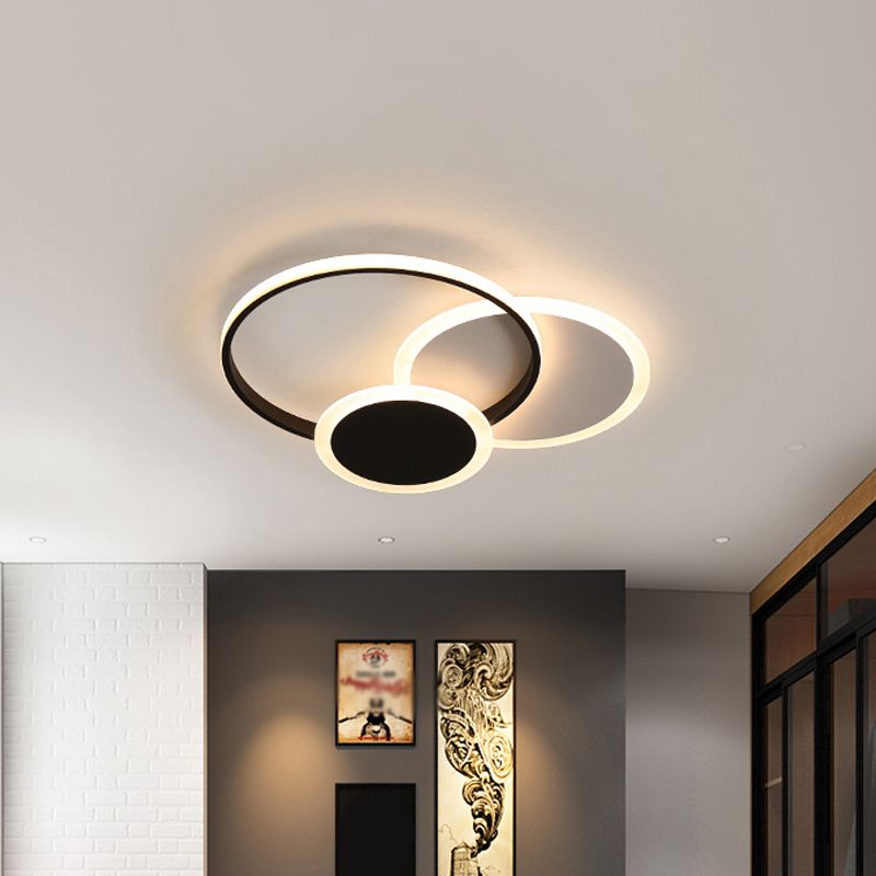 16.5"/20.5" W 3-Tier Round Ceiling Fixture Nordic Aluminum Black/White Flush Mount Lamp in Warm/White Light