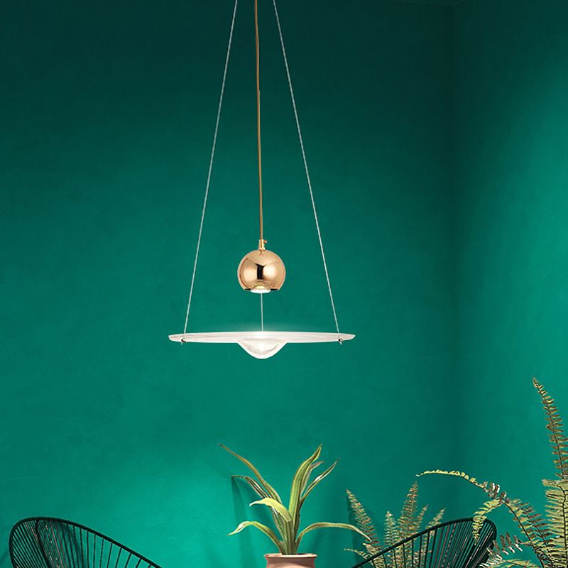 Lámpara de colgante de disco de vidrio transparente Café de comedor 1 luz colgante moderna en oro