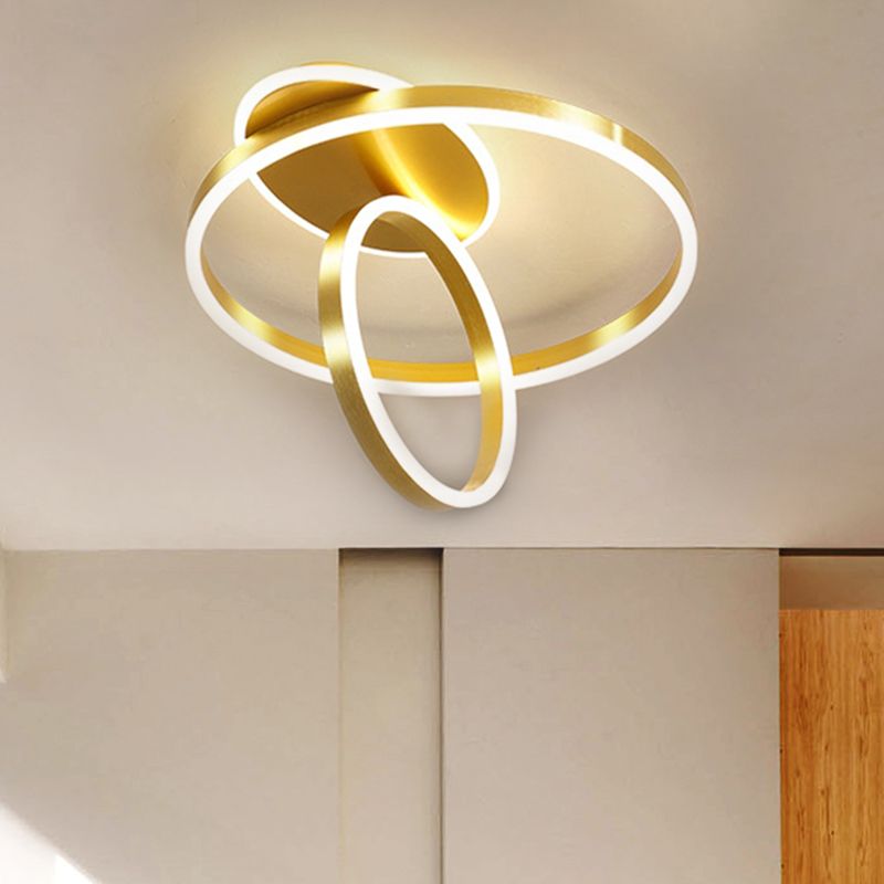 Rings Metallic Flush Lighting Minimalist 18"/21.5" W LED Gold Ceiling Lamp Fixture in Warm/White Light