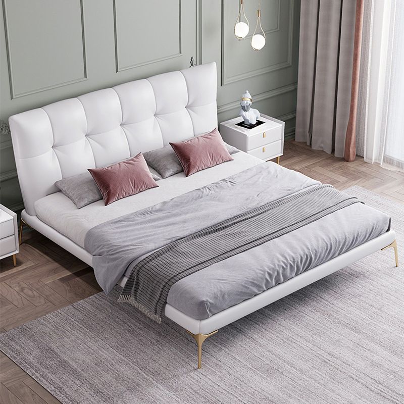 Grey Upholstered Tufted Bed Frame Glam Faux Leather Standard Bed