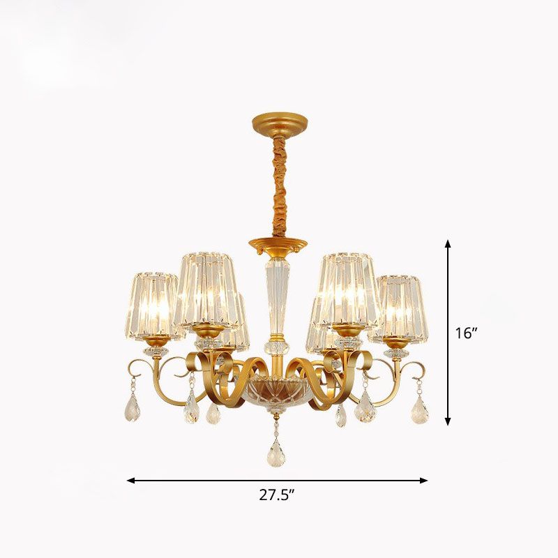 Lámpara de colgante de cono de cristal prismático Luz de lámpara de techo contemporánea con decoraciones de gotas