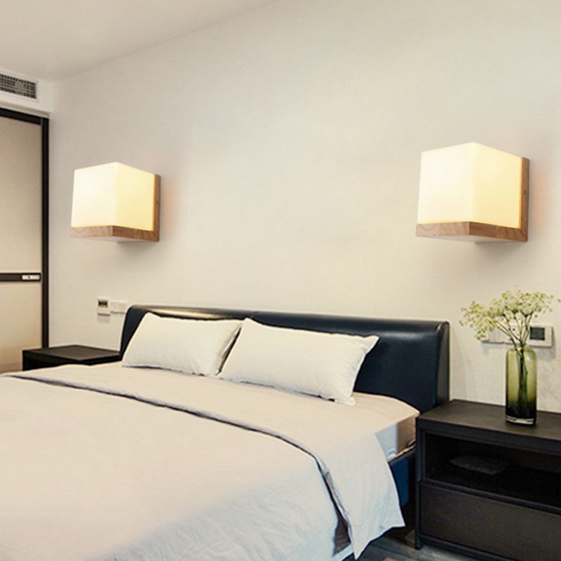 Square Wall Mounted Lamp Modern Simplicity Wood Wall Mount Lamp for Living Room