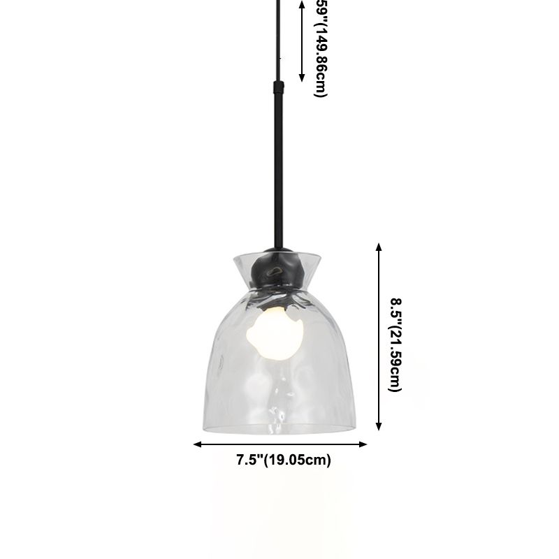 Ripple Glass Black Hanging Lamp in Modern Style Lacquered Iron Pendant Light for Dining Room