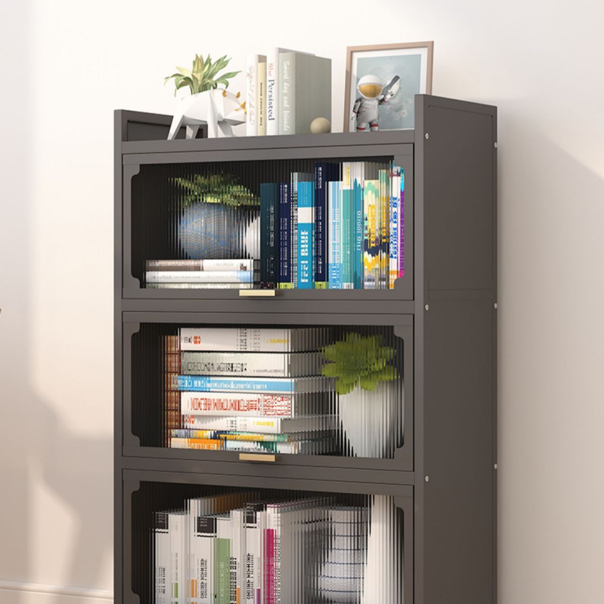 Modern Metal Bookshelf Standard Closed Back Bookcase with Doors