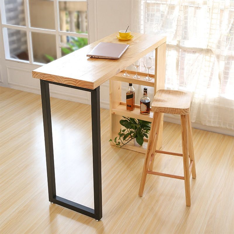 Industrial Indoor Bar/Dinette Table with Storage Rectangle Natural Bar Stool Table