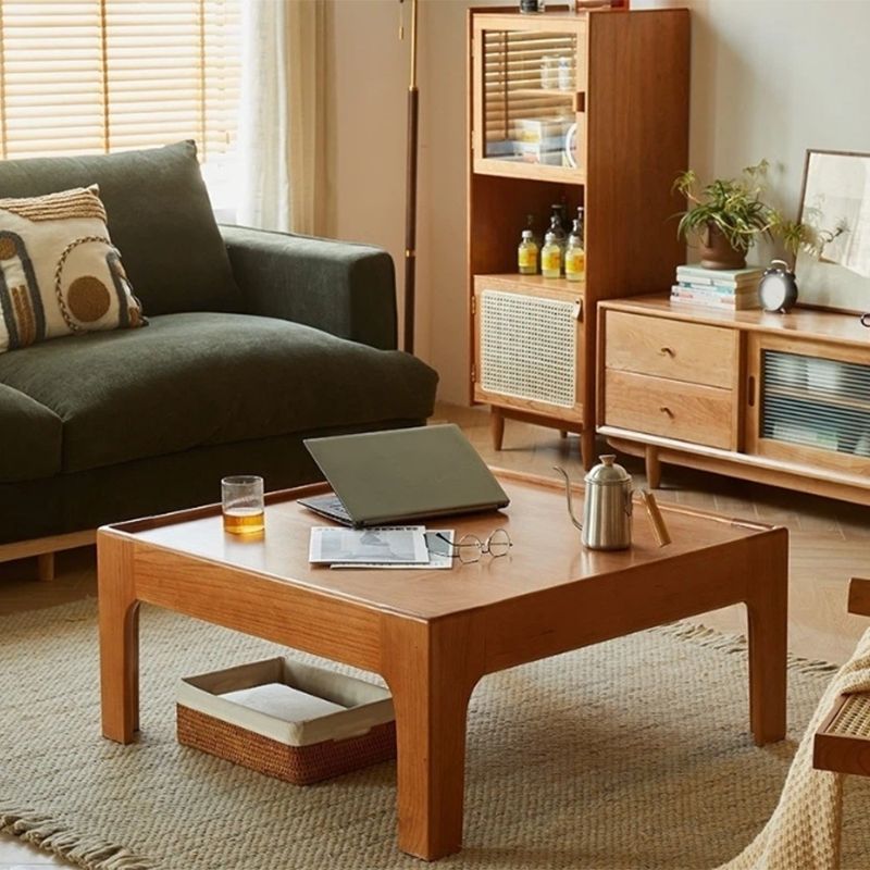 4 Legs Wooden Coffee Table Tray Top Brone Coffee Table 15.7" High