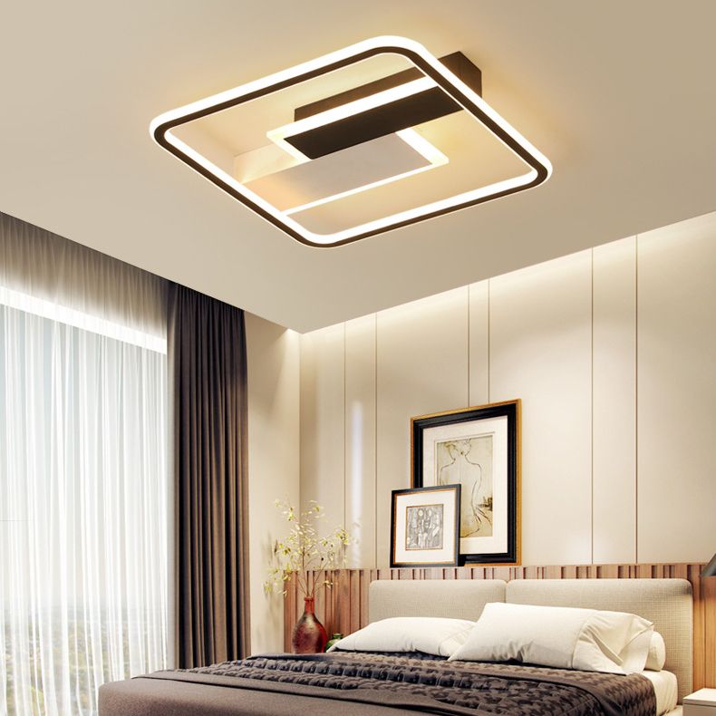 Plafonnier LED à géométrie métallique, luminaire décoratif créatif pour la maison, en noir et blanc