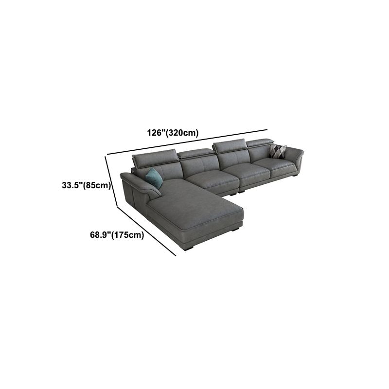 Gray Faux Leather Sofa & Chaise Modern Biscuit Back Sofa - 33.46" H
