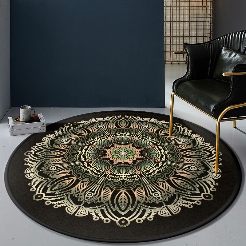 Persian Bedroom Rug Multi-Color Tribal Flower Rug Polyester Stain Resistant Anti-Slip Backing Washable Area Carpet