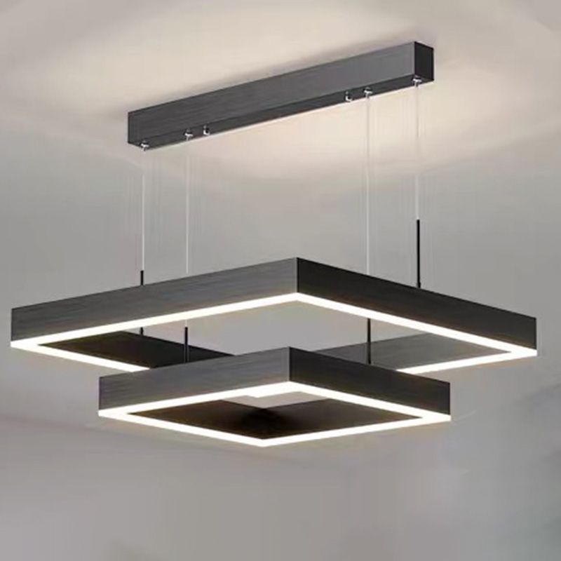 Metal Squares Chandelier Light Fixture Minimalist LED Pendant Lighting Fixture in Black