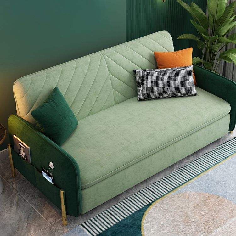 Velvet Contemporary Tight Back Square Arm Bed Sofa Couch in Green