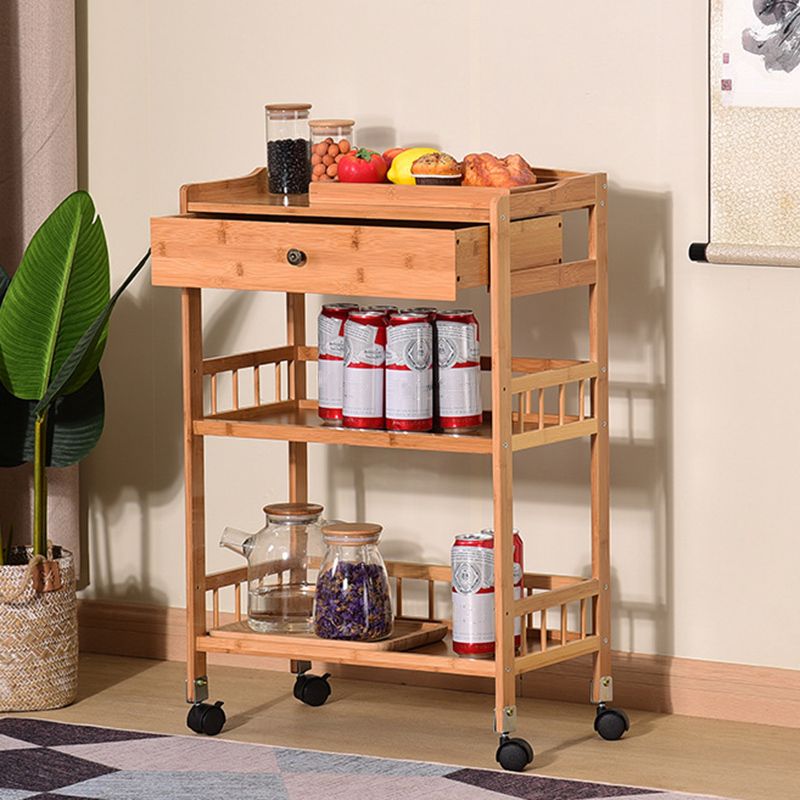 Rolling Kitchen Trolley Rectangular Bamboo Wooden Prep Table