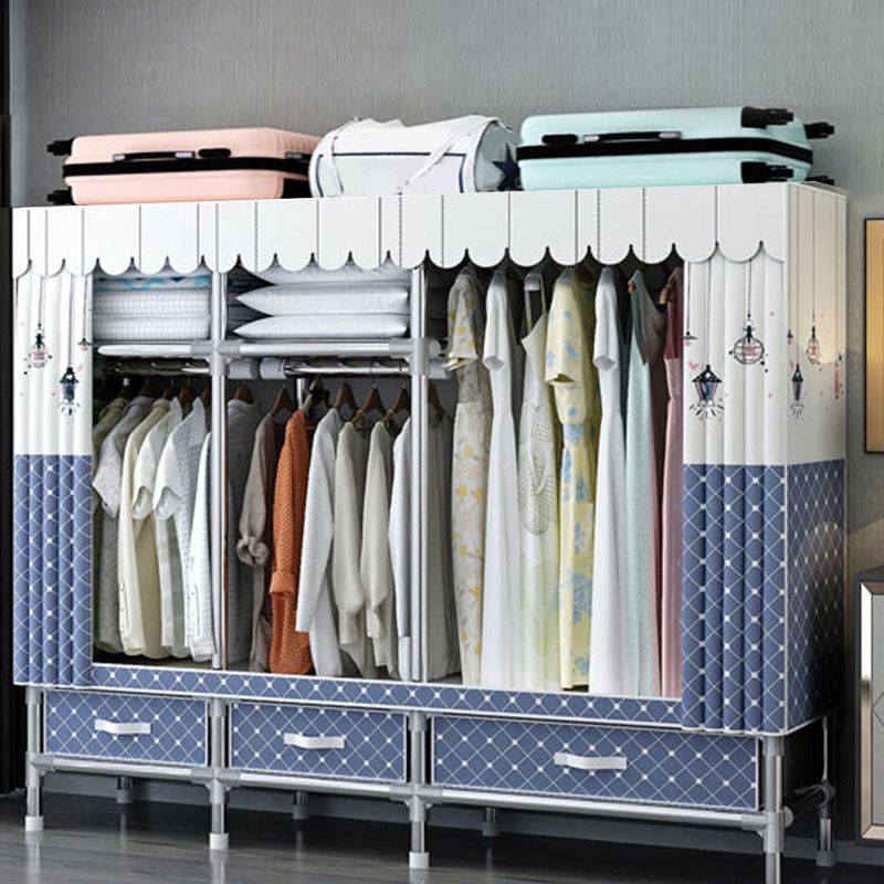 Fabric and Metal Wardrobe Cabinet Industrial Style Home Bedroom Wardrobe Closet