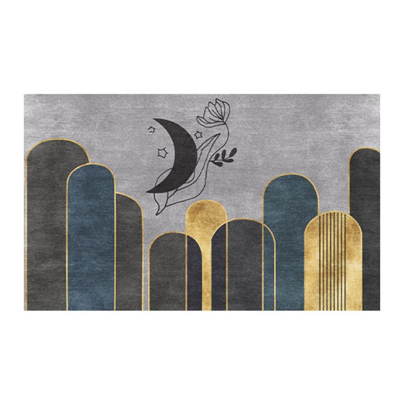 Dark Gray Modern Rug Polyester Moon Indoor Rug Non-Slip Backing Rug for Living Room