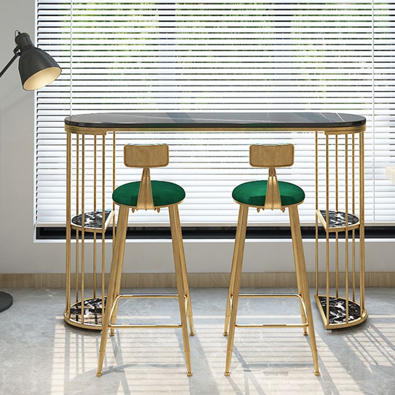 Gold Metal Pub Table Stone Top Industrial Bar Table with Storages