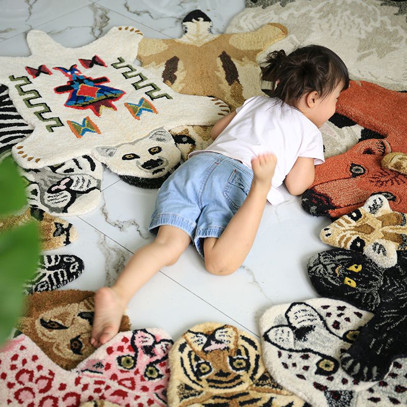 Casual Bedroom Rug Multi Color Animal Skin Pattern Carpet Lamb Wool Non-Slip Backing Easy Care Rug