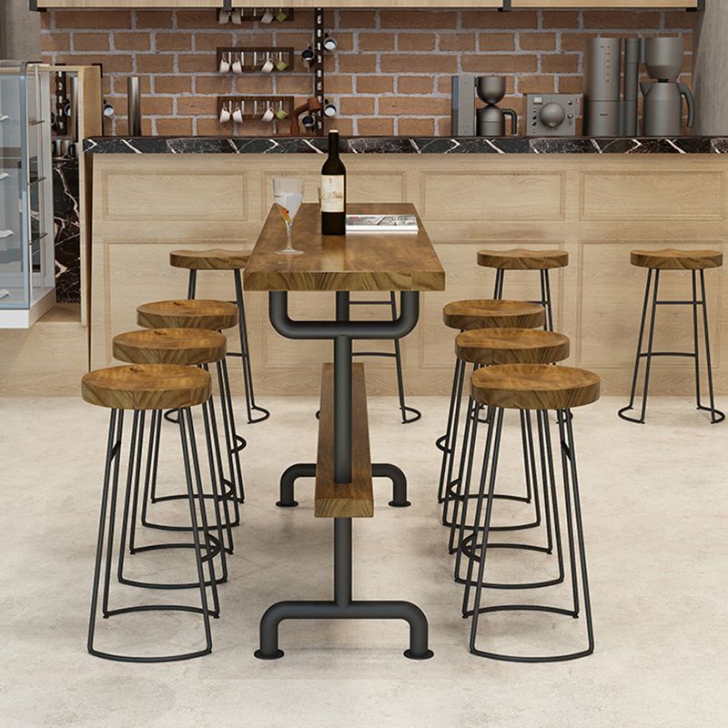 Modern Solid Wood Dining Stools Backless Barstools with Footrest