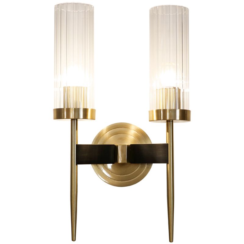 Modern Minimalist Cylindrical Wall Sconce Copper Wall Lamp with Clear Glass Shade