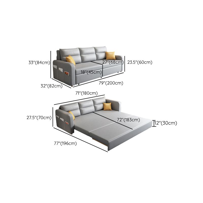 Modern Faux Leather Sleeper Upholstered Square Arms Sofa Bed in Gray