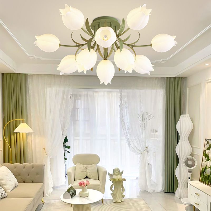 Modern LED Metal Flush Mount Flower Shape Ceiling Light with Plastic Shade for Living Room