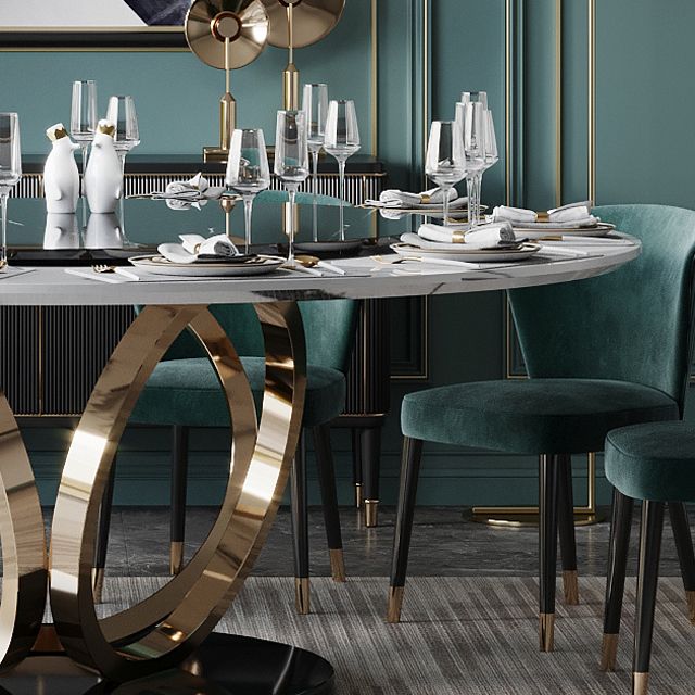 Ronde marmeren eettafel traditionele luxe eetkamercollectie met voetstukbasis