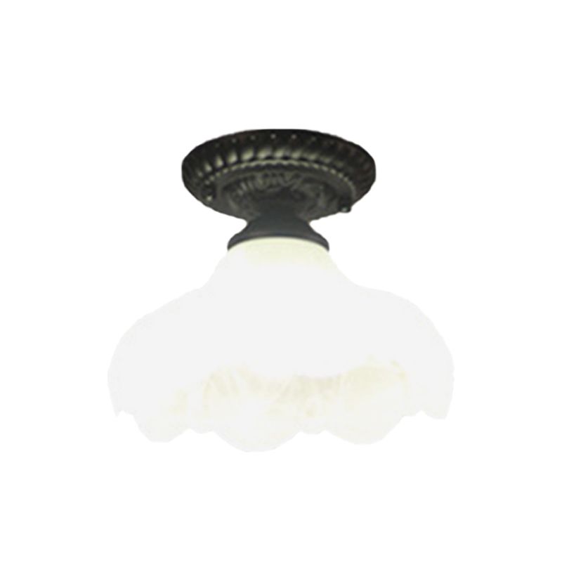 1 Light Scalloped Flush Mount Lamp Traditional White Glass Ceiling Mounted Fixture for Corridor
