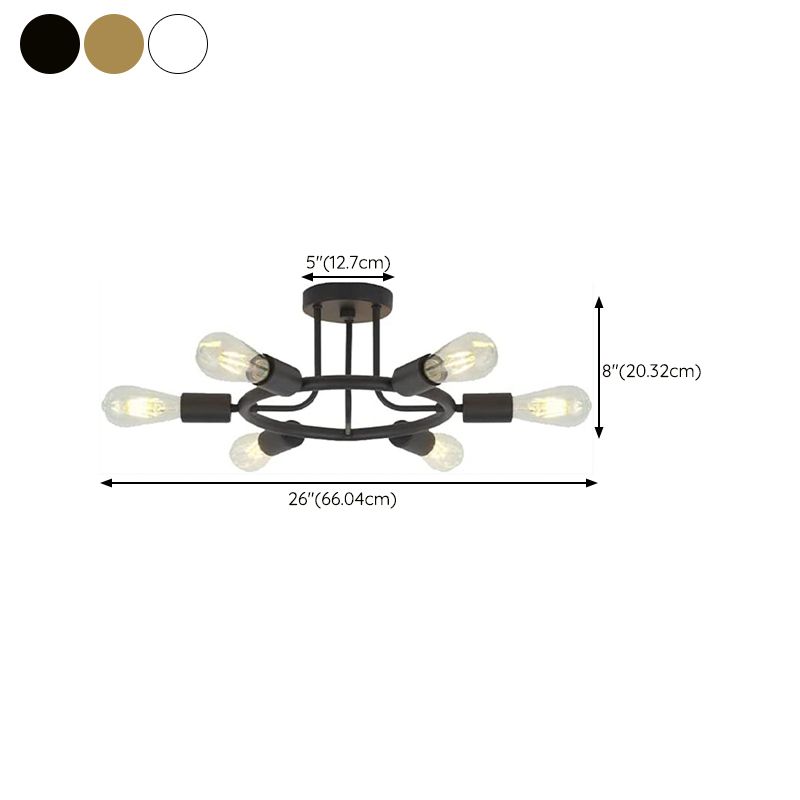 Industrial Flush Mount Circle Shape Ceiling Light with Metal Shade for Living Room