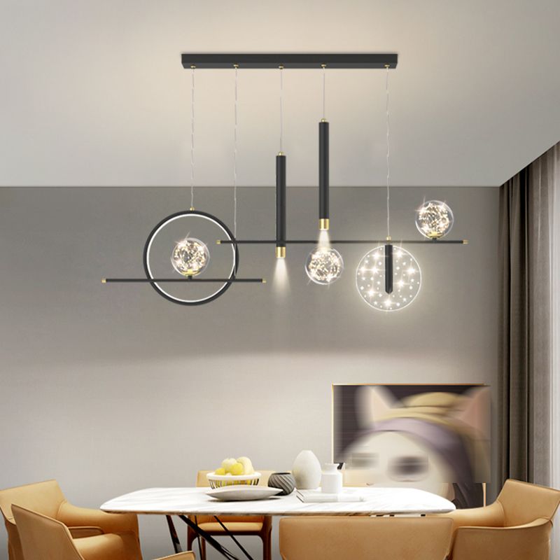 Modern Metal Ceiling Light Circle Shape Island Light with Plastic Shade for Living Room