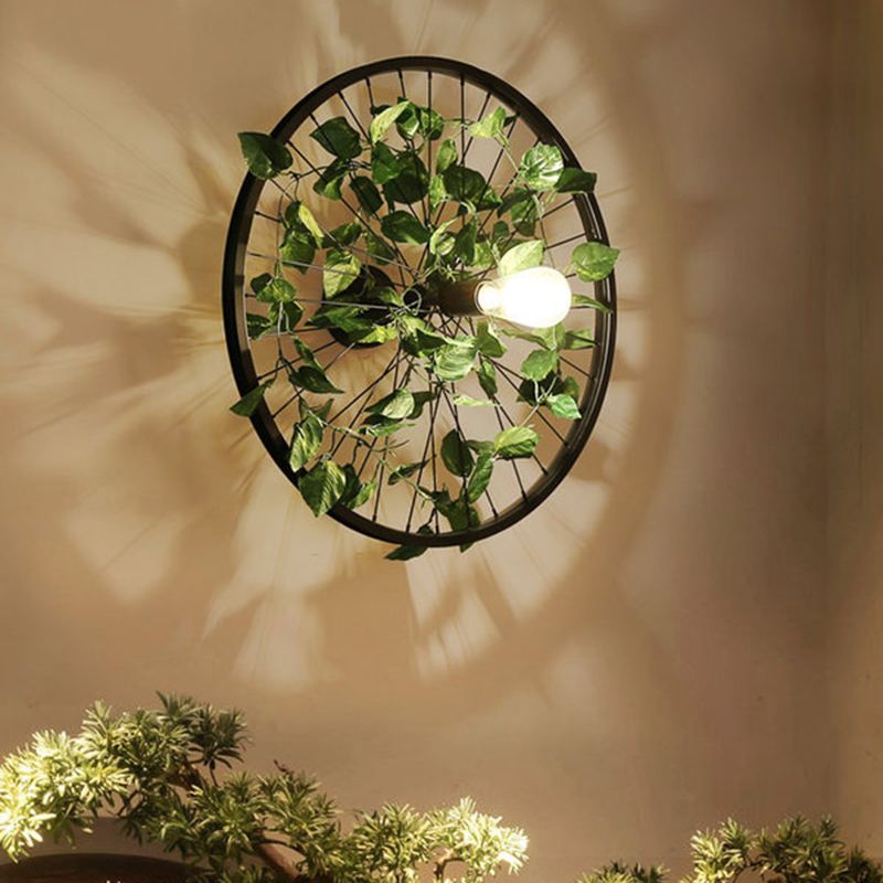 Plant Flower Wall Mount Light Metal Wheel Wall Mounted Light Fixture for Restaurant