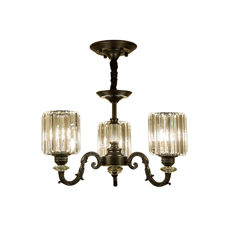 Black 3/6 Bulbs Hanging Chandelier Traditional Crystal Block Drum Ceiling Light Fixture
