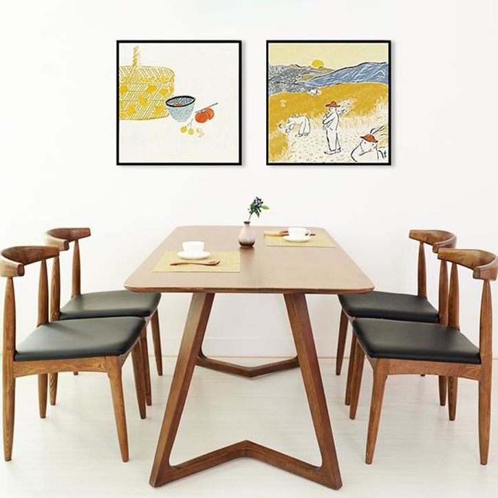 Mesa de comedor fija de madera maciza, moderna, rectangular, con doble pedestal