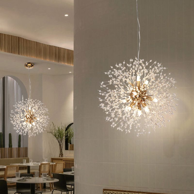 Contemporary Simplicity Style Dandelion Chandelier with Crystal Beads Shade Home Decorative Lighting Fixture for Dining Room