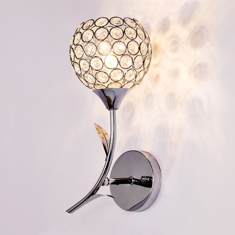 Wohnzimmer Wandleuchten beleuchten moderne Chromwandhalterung Licht mit runden Kristallschatten