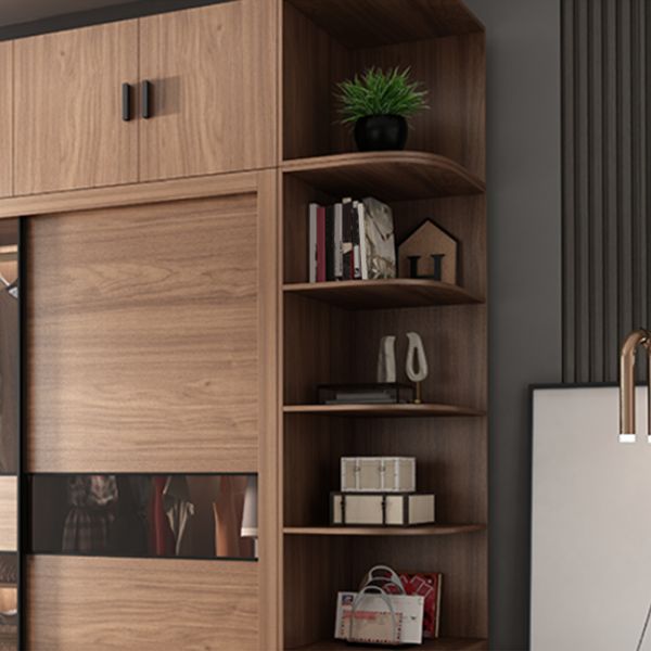 Brown Storage Cabinet Contemporary Wardrobe Armoire for Bedroom