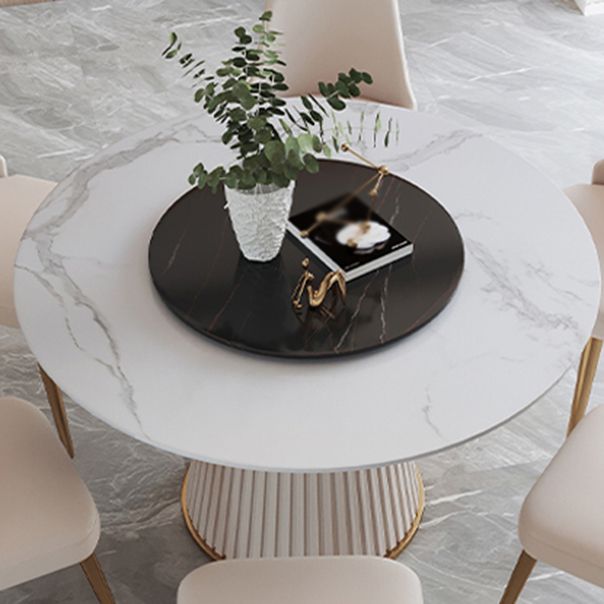Glam 1/4/7 Pieces Round Dinette Set White Sintered Stone Dining Table Set with Turntable