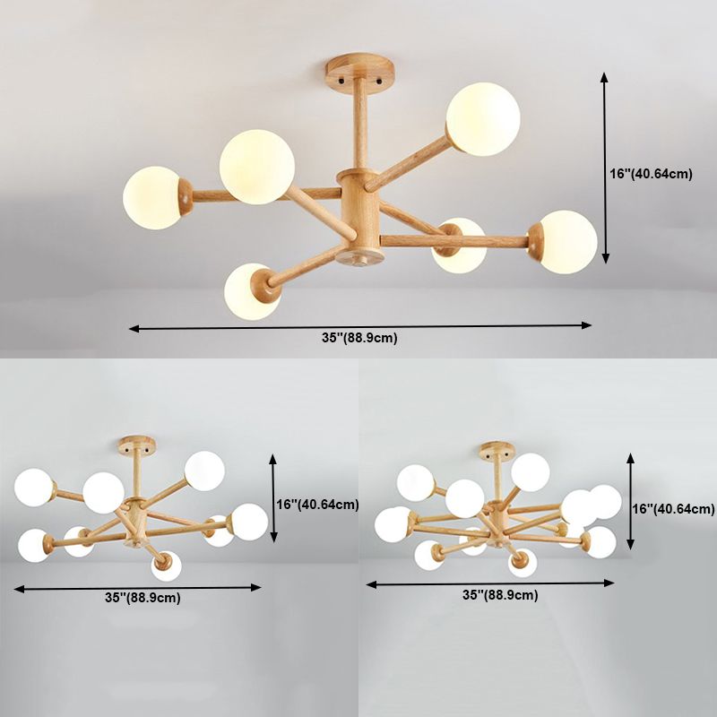 Multi Light Spherical Branch Hanging Lights Modern Style Wood Hanging Lighting