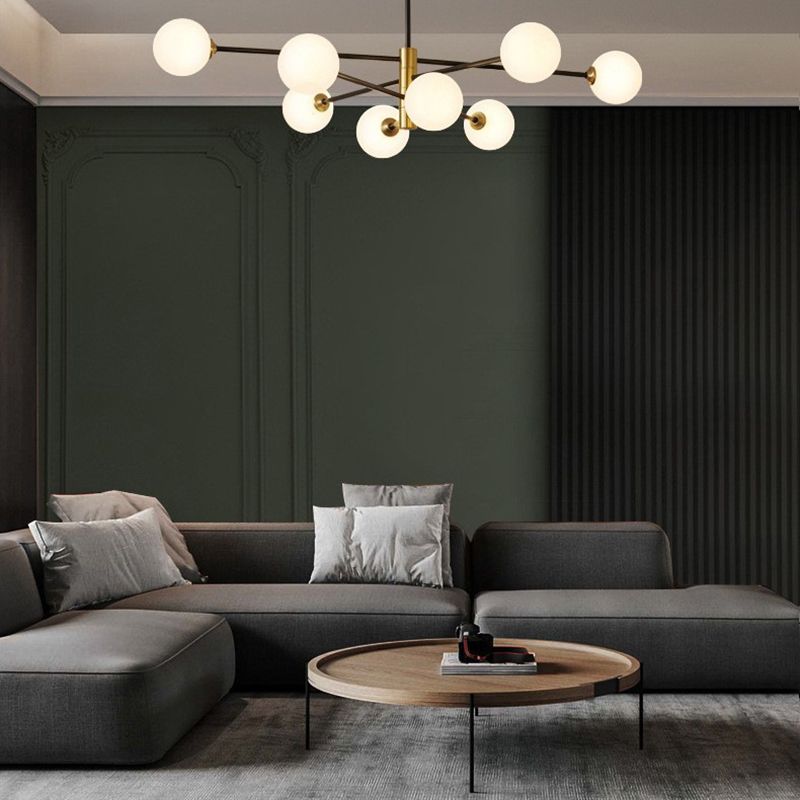 Lampadella di vetro bianco lattiginoso Postmodern Metal Lampadario a sospensione Luce per salotto