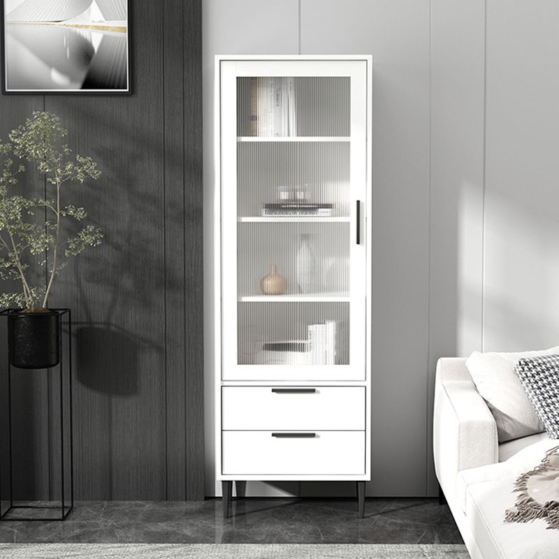 Contemporary Wooden Accent Cabinet with Glass Door and 2 Drawers