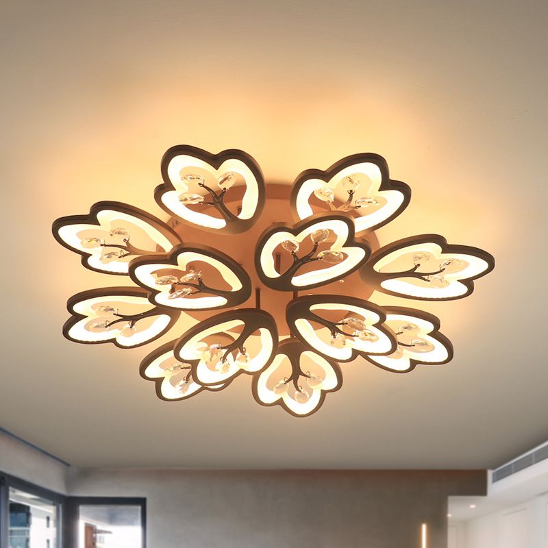 Café 12/15 lumières plafonnier style moderne acrylique floral plafonnier en chaud/blanc/3 couleurs de lumière, 37,5"/41" de large