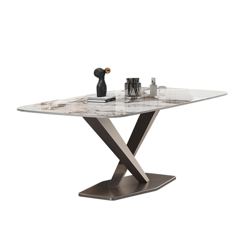 Rectangle White Tone Dining Table Sintered Stone Table Luxury with Pedestal