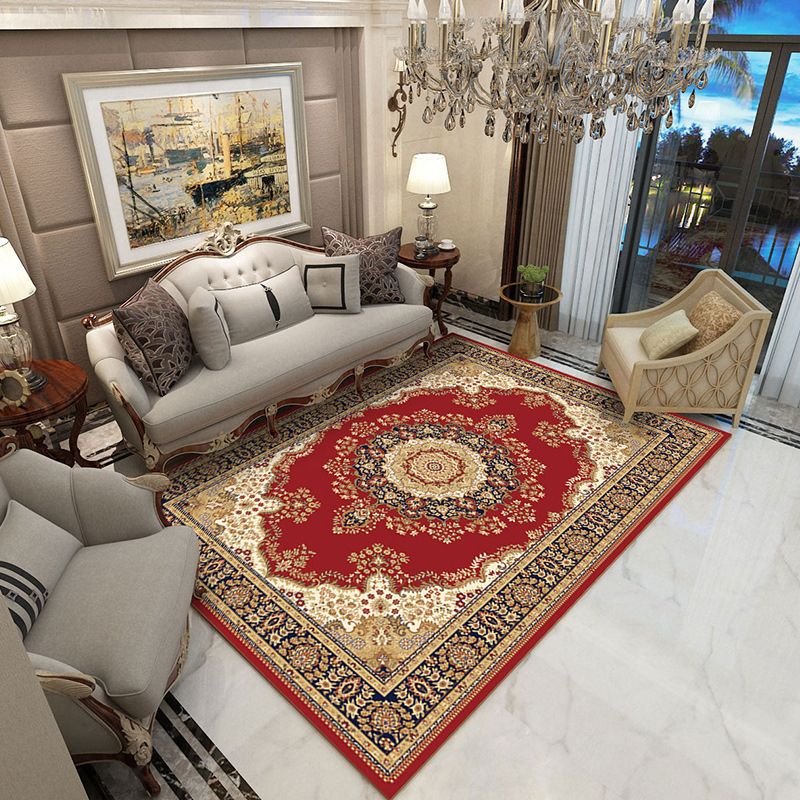 Glam Flower Print Rug European Style Polyester Anti-Slip Rug Washable Carpet for Home Decor