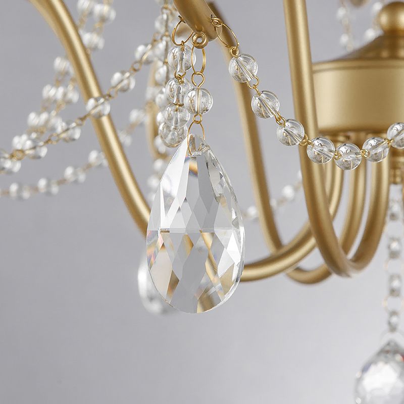 Gebogener Rahmen Metall Hanging Lamp Kit Klassiker 8 Lichter Wohnzimmer Kristall Kronleuchter Licht in Messing