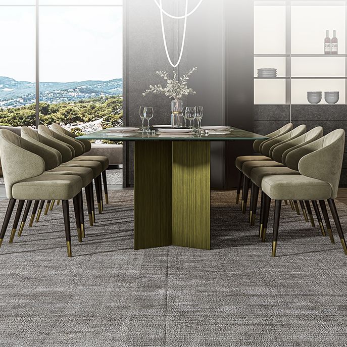 Rectangle Traditional Luxury Dining Table Green Sintered Stone Table with Trestle Base