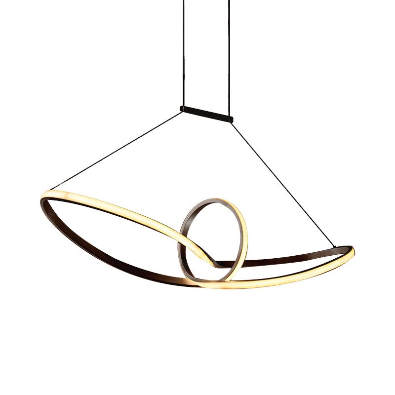 Metal Knotting Island Pendant Simplicity Black/White LED Suspension Lighting in Warm/White Light