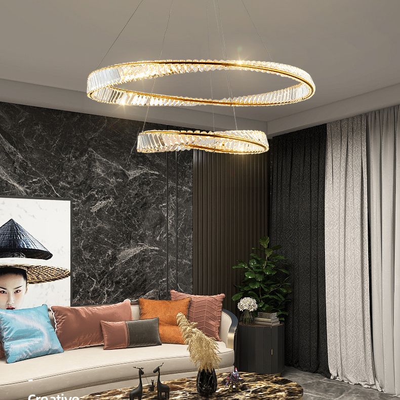 Ultramoderne ring LED Kroonluchter Lamp Crystal Suspension Pendant Light voor restaurant
