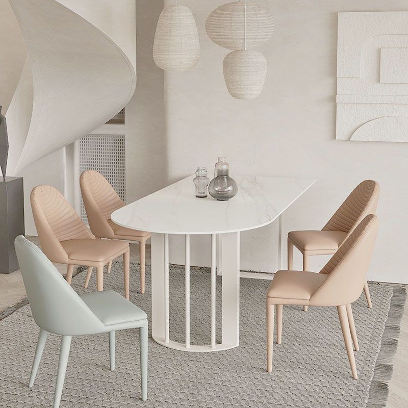 Irregular Shape White Table for Restaurant Sintered Stone Table with Double Pedestal